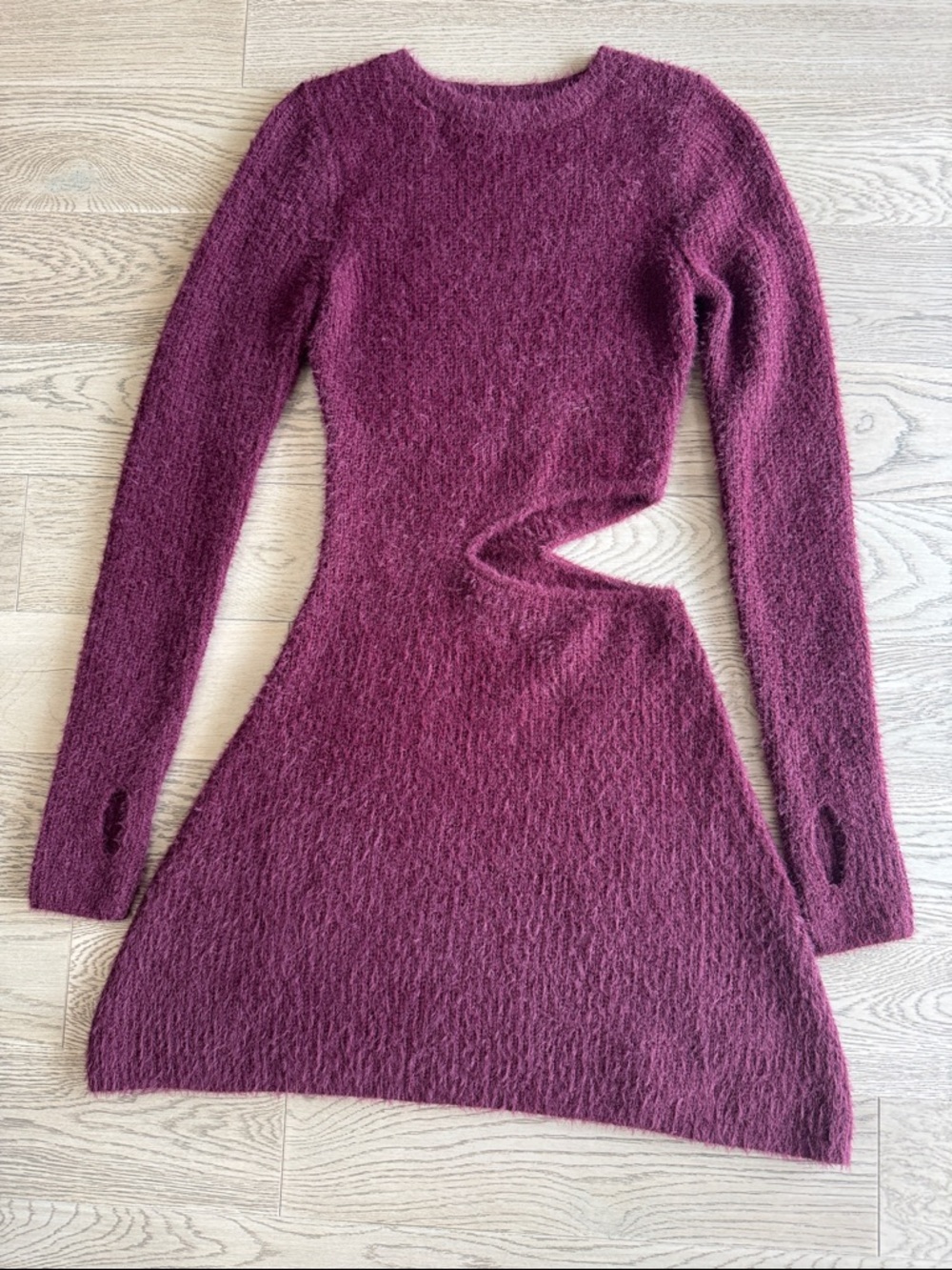 AFRM Plum Long-Sleeve Cutout Knit Dress Medium